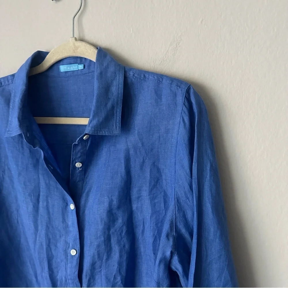 J. McLaughlin Britt Linen Button Down Shirt in Dark Chambray Blue XXL Coastal - Picture 9 of 12